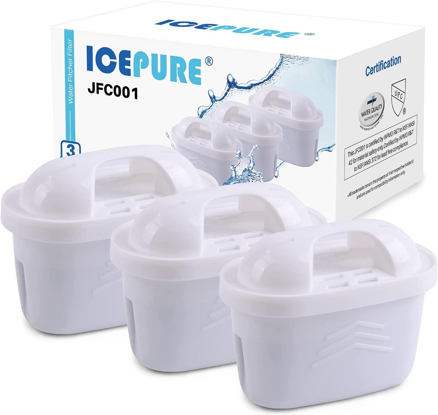 ICEPURE 1001122 Replacement Brita Maxtra+ Pitcher Water Filters，7 Stage Filteration System to Purify，Pack of 3
