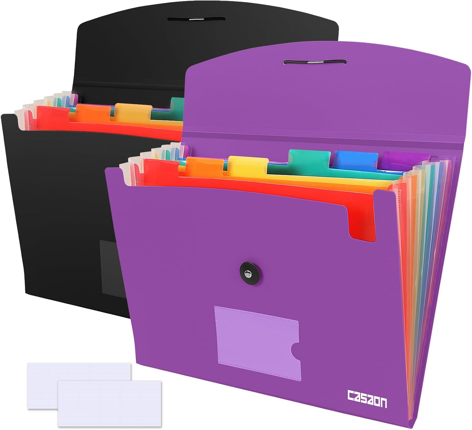 7 Pocket Accordian File Folders, Expanding File Folder A4 Letter Size Paper-Black&Purple