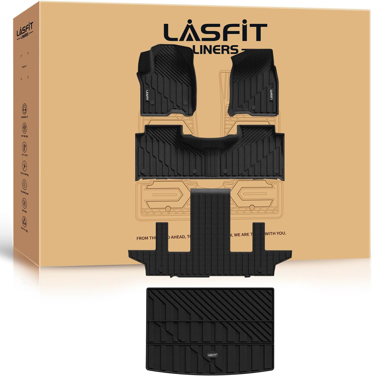 LASFIT Floor Mats & Cargo Liner 2021-2025 & Only 7 Seats (Not Fit 8/9 Seats) for Chevy Suburban/GMC Yukon XL(Only Yukon XL, Not Fit Yukon)/Cadillac Escalade ESV(Only Escalade ESV, Not Fit Escalade)