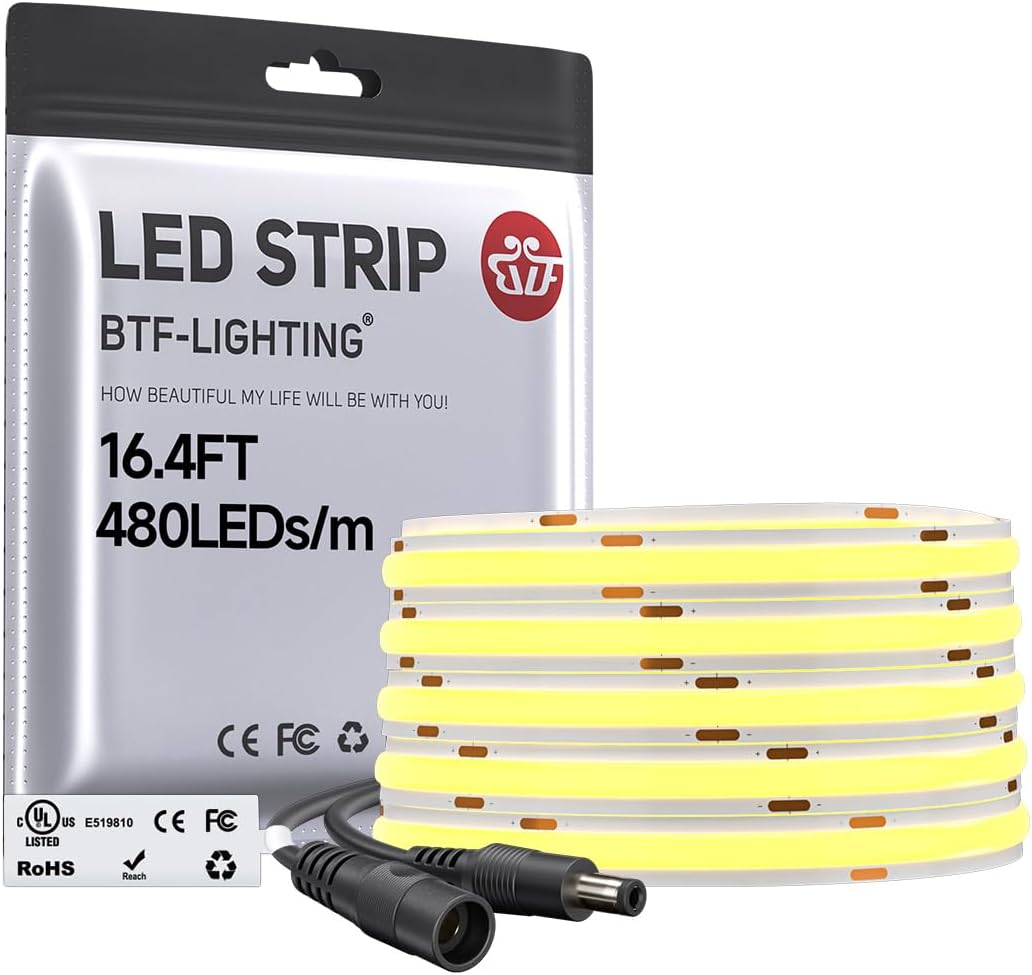 BTF-LIGHTING UL Listed FCOB COB LED Strip Light Warm White 2700K