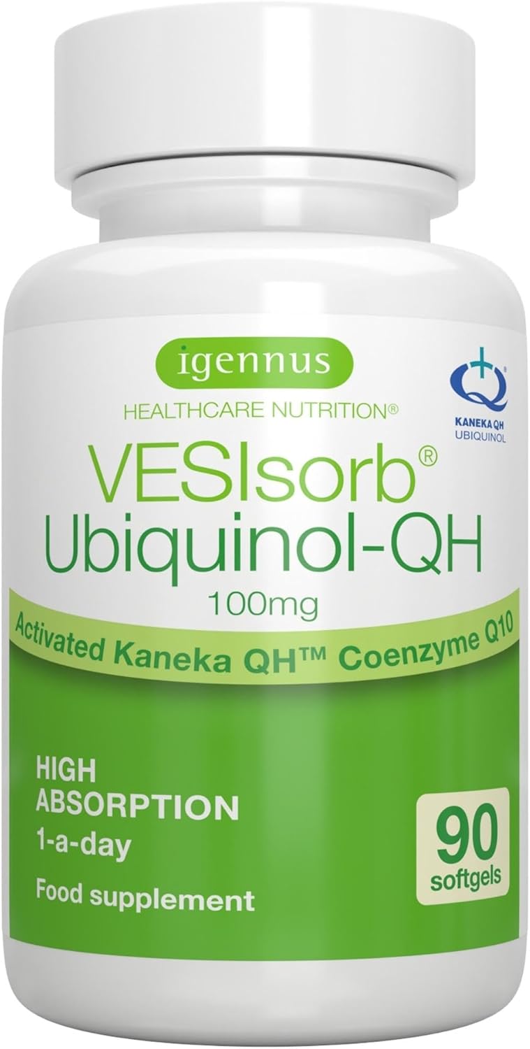 Igennus Advanced VESIsorb Ubiquinol 100mg 90 Softgels, 600% Bioavailability, Fast-Acting Water-Soluble Coenzyme Q10 Supplement for Energy & Heart, 3-Months Supply