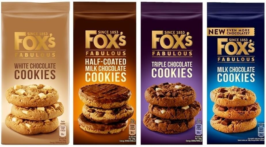 Fox's Fabulous cookies, Four Luxury Flavours of Milk, Triple, Half-Coated & White Chocolate Biscuits for special Occasions, Supreme Gift to share with friends and Family ((4 Mix Flavours))