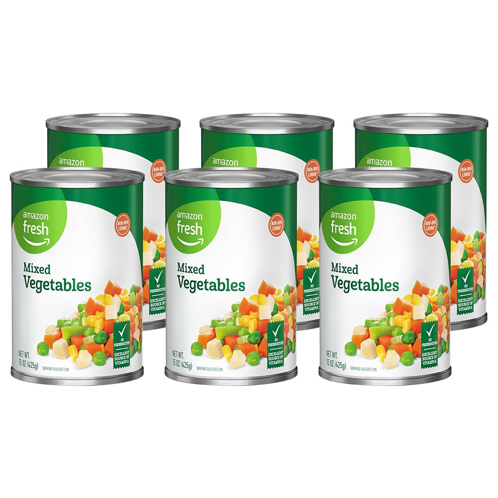 Amazon Fresh, Canned Mixed Vegetables, 15 Oz (Pack of 6)