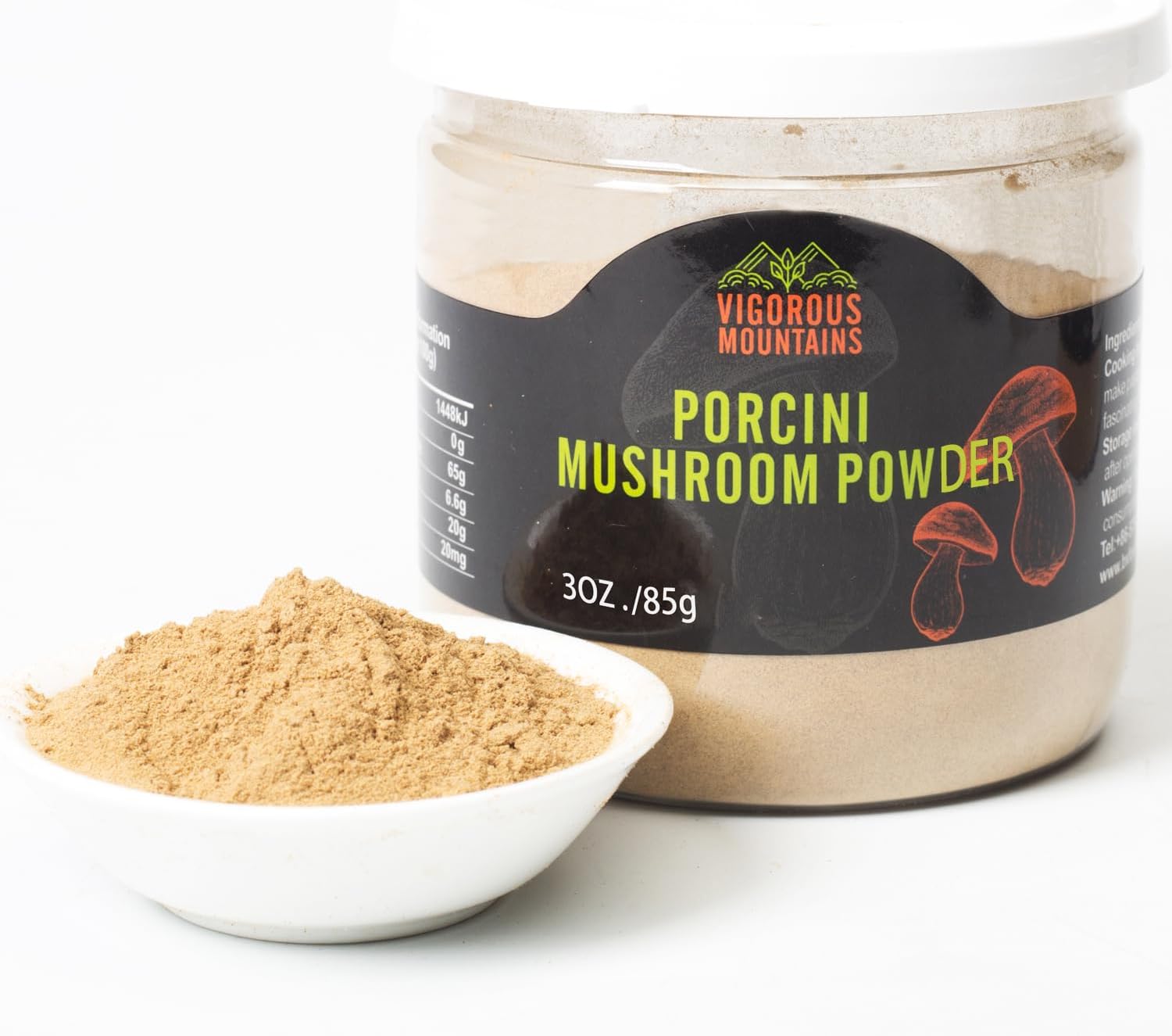 VIGOROUS MOUNTAINS Dried Porcini Mushroom Seasoning Powder for Cooking, Salt Free Beef Broth Powdered Sauce Add Instant Flavor and Depth to All Your Favorite Dishes 85g