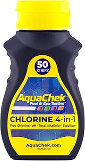 AquaChek Yellow 4-Way Pool and Spa Test Strips - 50 Yellow Test Strips - Swimming Pool Test Strips For pH, Free Chlorine, Total Alkalinity, and Cyanuric Acid - Quick and Accurate Results - Testing Kit
