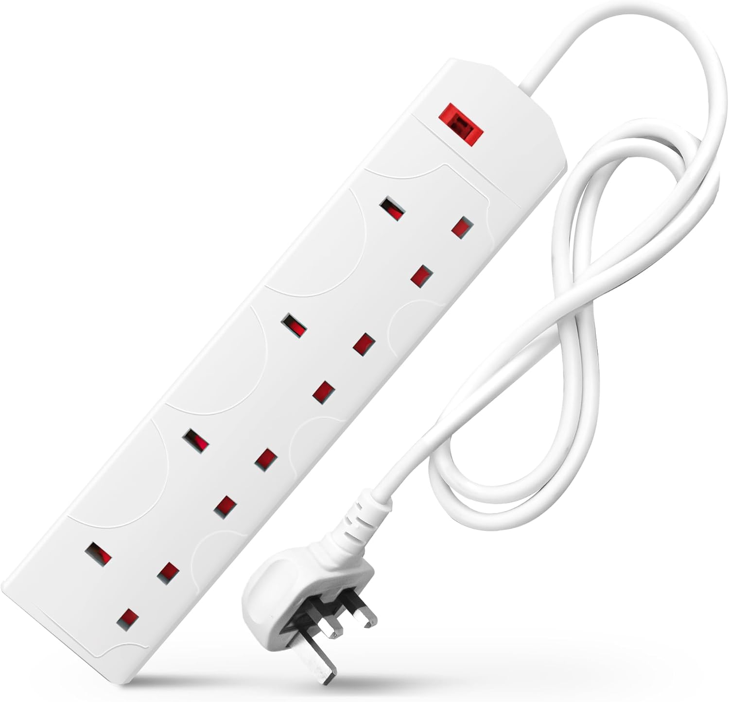 DESIRETECH White Electric Extension Lead - 4 Gang, 1 Metre Cable with UK Plug & 3 Pin Socket - Wall Mountable & Multi Socket Mains Strip for Home, Bedroom, Kitchen, & Office (1 Pack)