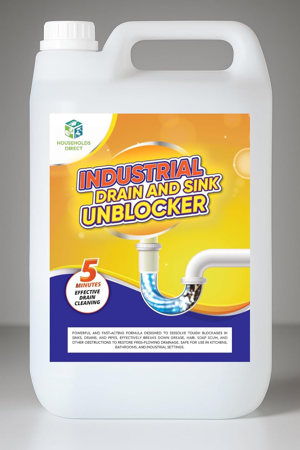 Households Direct Industrial Strength Sink & Drain Unblocker 5L – Heavy Duty Drain Cleaner for Kitchen, Bathroom & Commercial Use