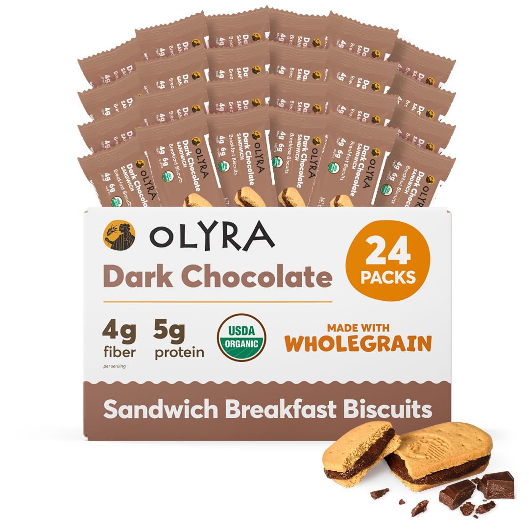 Olyra Dark Chocolate Sandwich Breakfast Biscuits, Healthy Snacks for Adults and Kids, Low Sugar, Organic Vegan Cookies, Office Snacks, USDA Certified, Non GMO 24 Packs