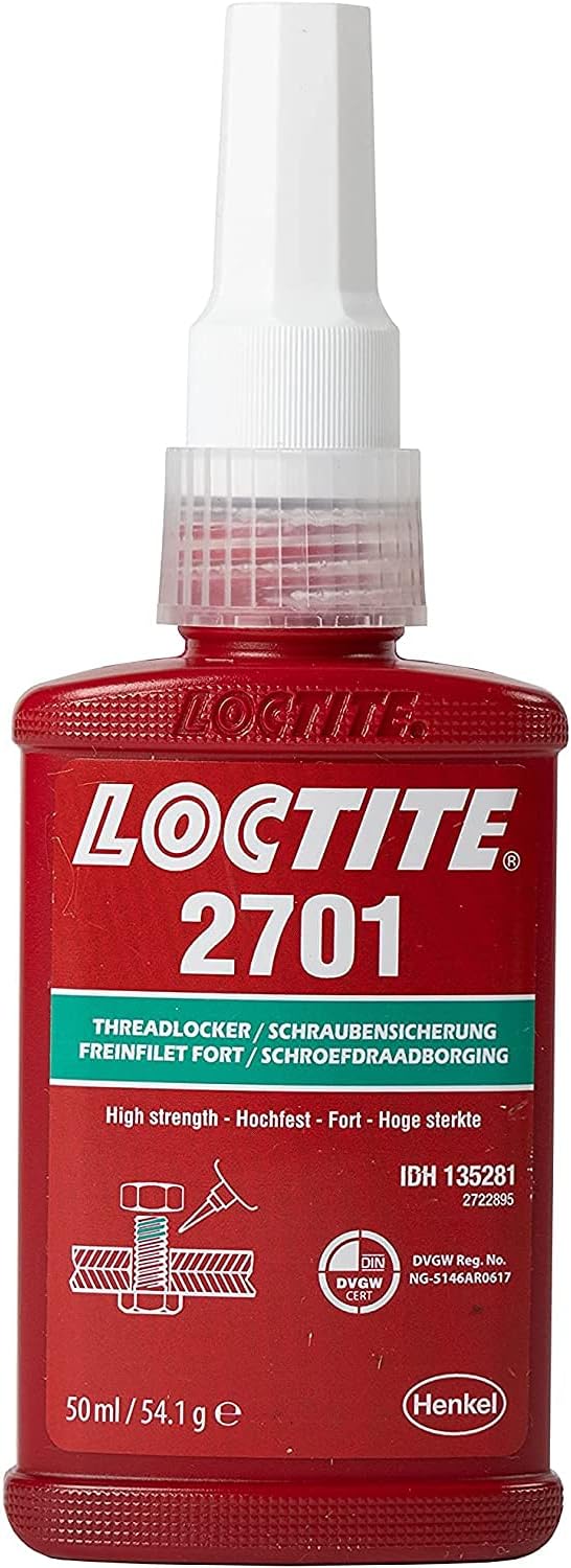 LOCTITE 2701 Threadlock, Low Viscosity Adhesive for Securing Screws, High Strength Threadlocker for Metal Threads, Vibration Resistant Liquid Adhesive, 50ml