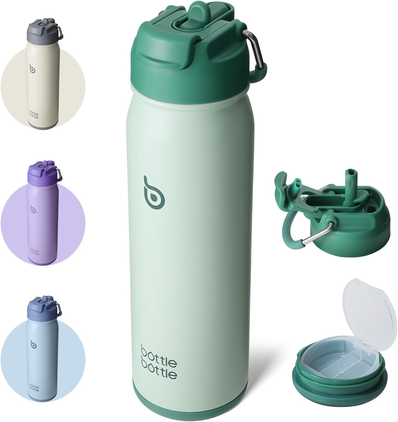 BOTTLE BOTTLE 24 oz Sports Water Bottle with Pills Holder