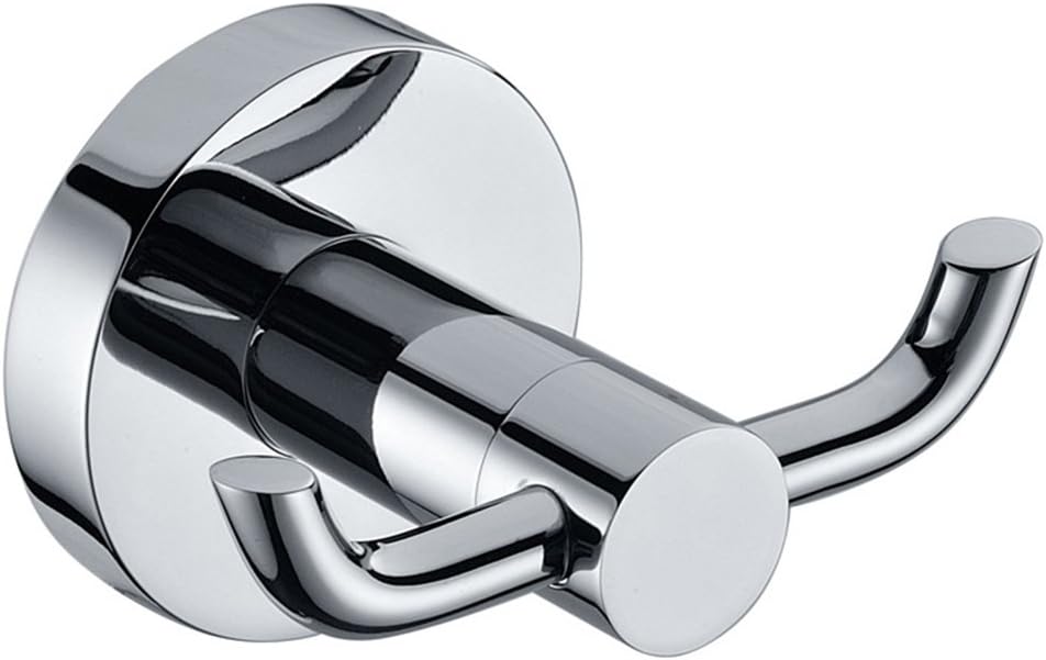 Bathroom Hooks for Towels Robes Stainless Steel Modern Double Hook Robe Holder Kitchen Hand Towel Hook Bathroom Towel Hanger Hat Clothes Towel Holder Rack Chrome Wall Hooks with Fitting Screws (1 pcs)