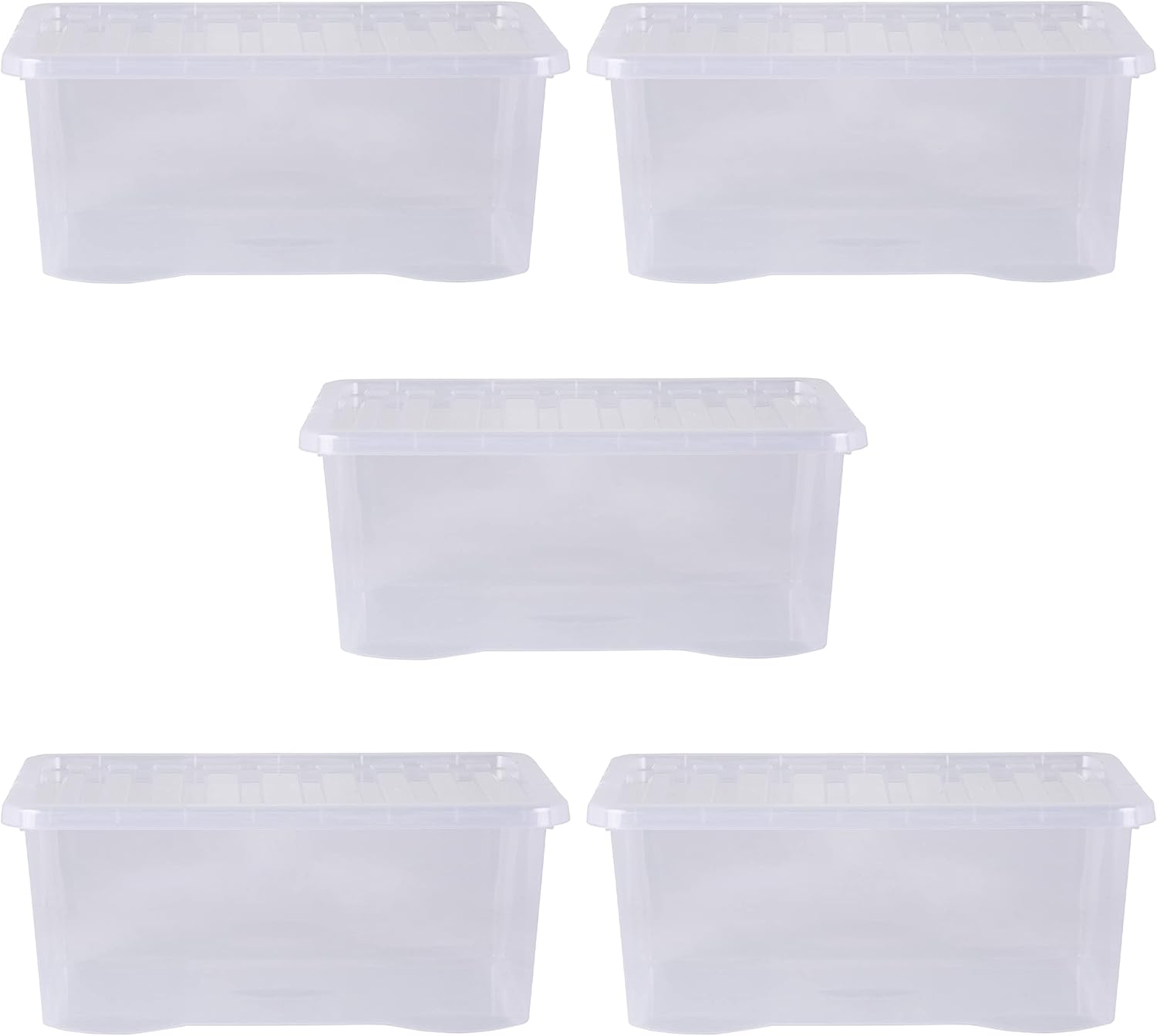 Wham Crystal 5 x 45L Stackable Plastic Storage Boxes with Lids | Ideal for Home, Office, Toys & More | Large Boxes | Made in UK - Clear