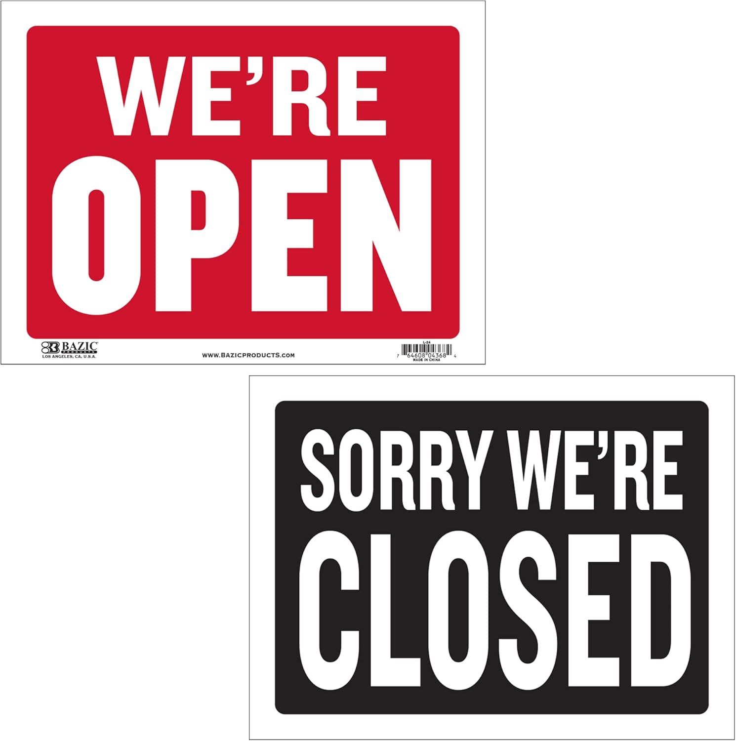 BAZIC Open & Closed Sign 12"x16", Double Sides Plastic Vinyl Signs, Business Store Office Restaurants Bars Shops, Waterproof indoor Sigane, 1-Pack
