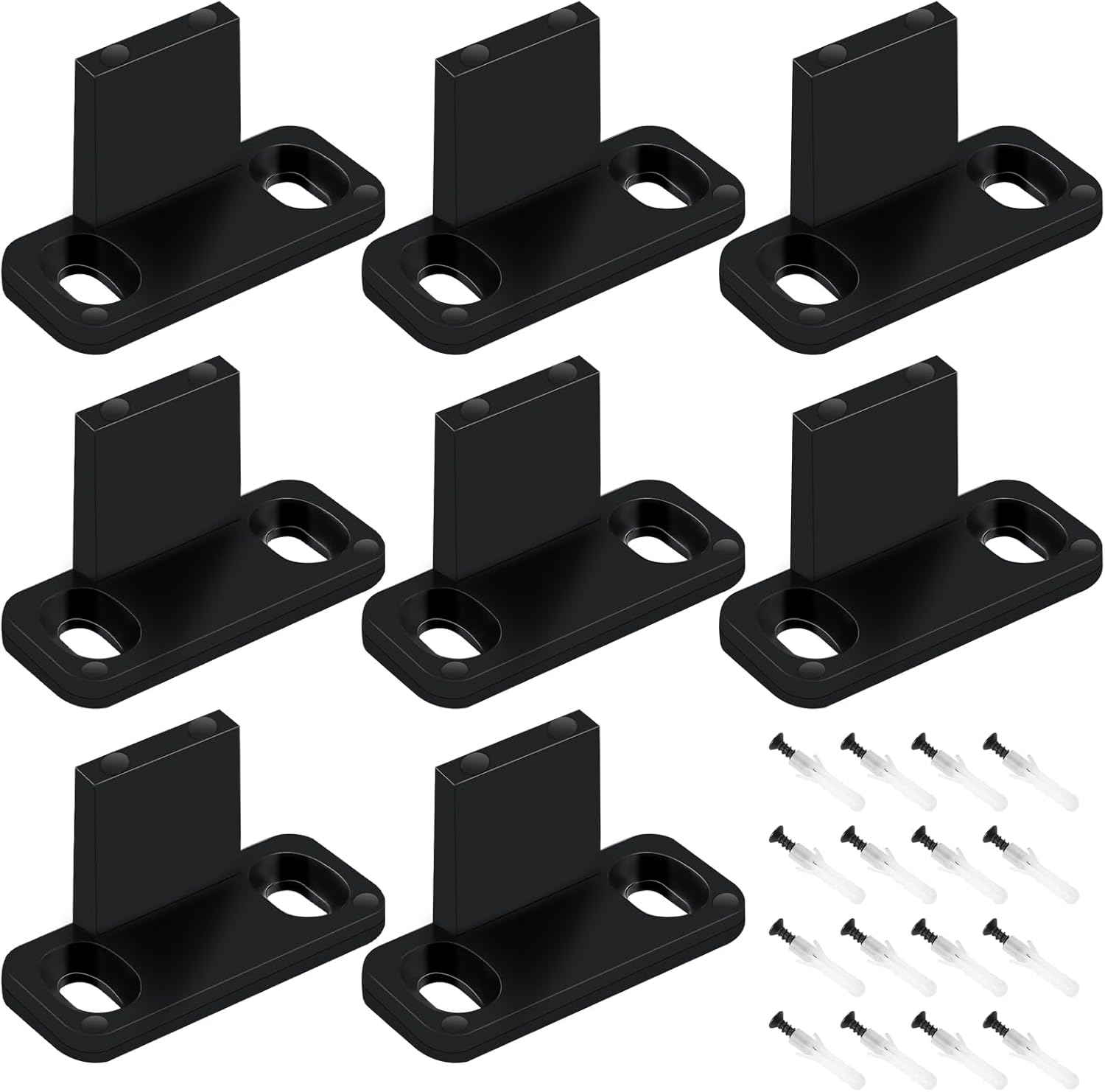 8 Pcs Sliding Closet Door Floor Guide Floor Mounted Door Bottom Guide Sliding Barn Door Guides Plastic Track Guide Hardware for Sliding Doors Including Pocket with Screws and Bypass(Black)