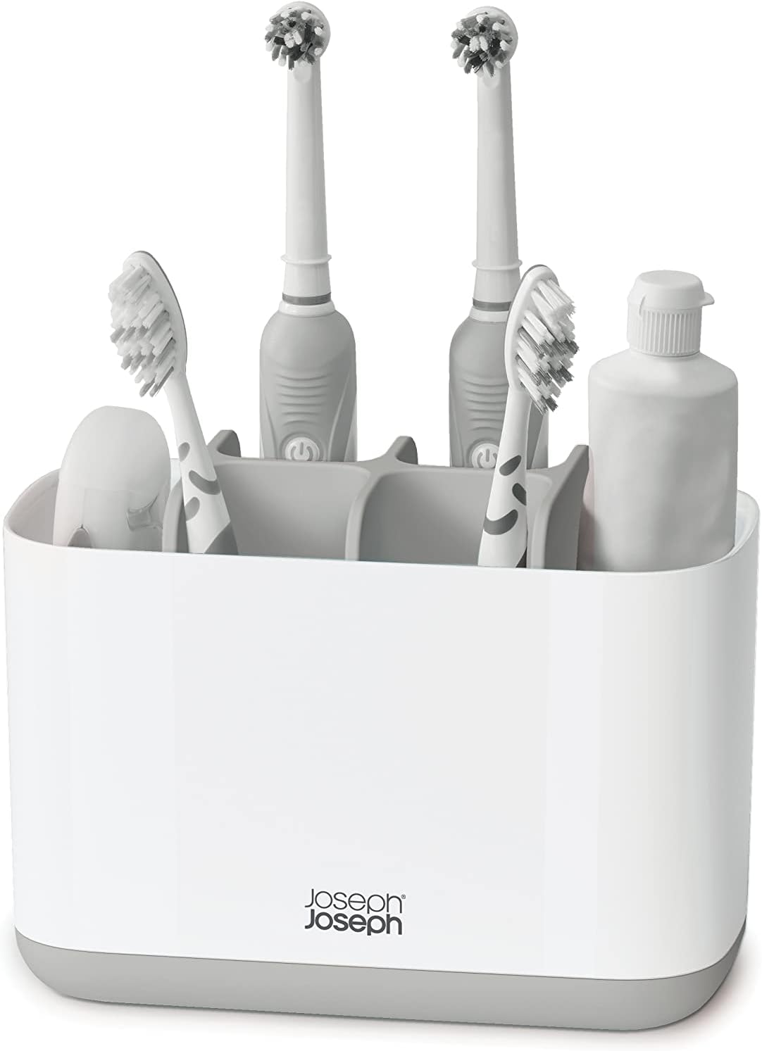 Joseph Joseph Easy-Store - Large Toothbrush Holder Caddy, Bathroom Storage - White/Grey