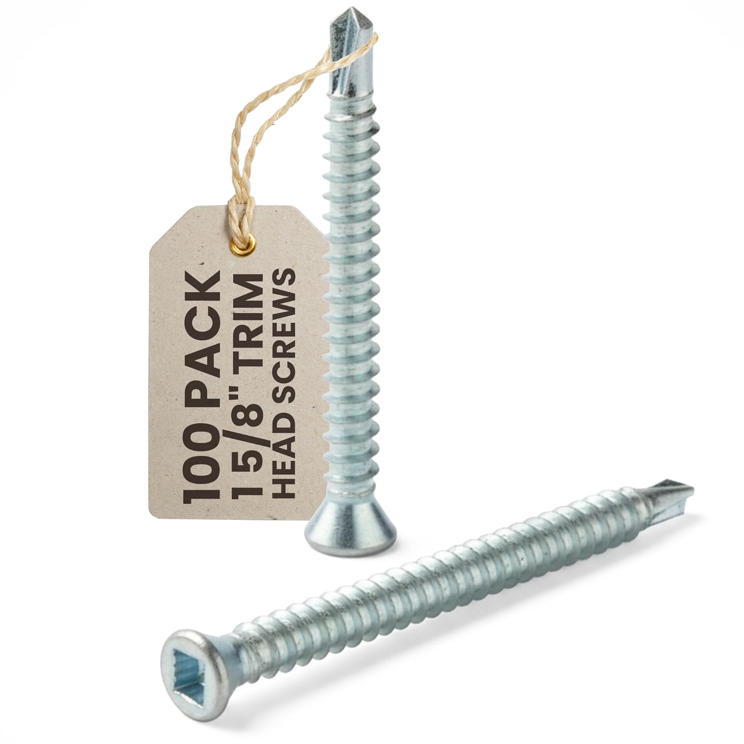 ASMC Industrial - Pro Self-Drilling Screws - Square Drive Trim Head, Zinc-Plated Metal Screw, Low-Carbon Steel, Self-Tapping Sheet for Metal, Wood, Automotive & Fasteners - 6-20 x 1 5/8", Pack of 100