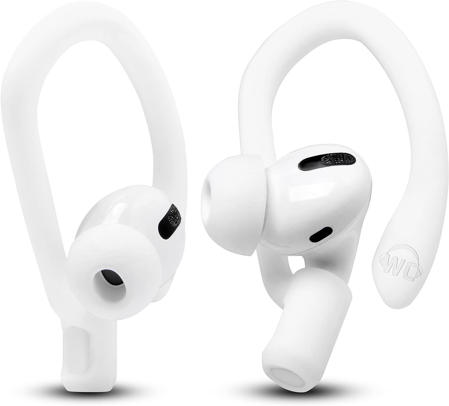 WC HookZ - Patented Upgraded Over Ear Hooks for AirPods Pro 1, 2 & AirPods 1, 2 & 3- Two Size Pairs Included in Package, Unique Left & Right Hook, Made by Wicked Cushions | Winter White