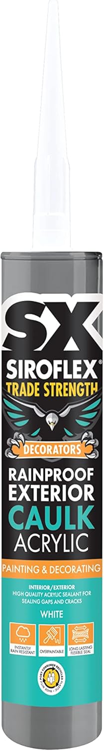 SX White Rainproof Exterior Caulk Acrylic - Instantly Rain Resistant - Long Lasting Flexible Seal - Overpaintable - Interior & Exterior Use - 310ml