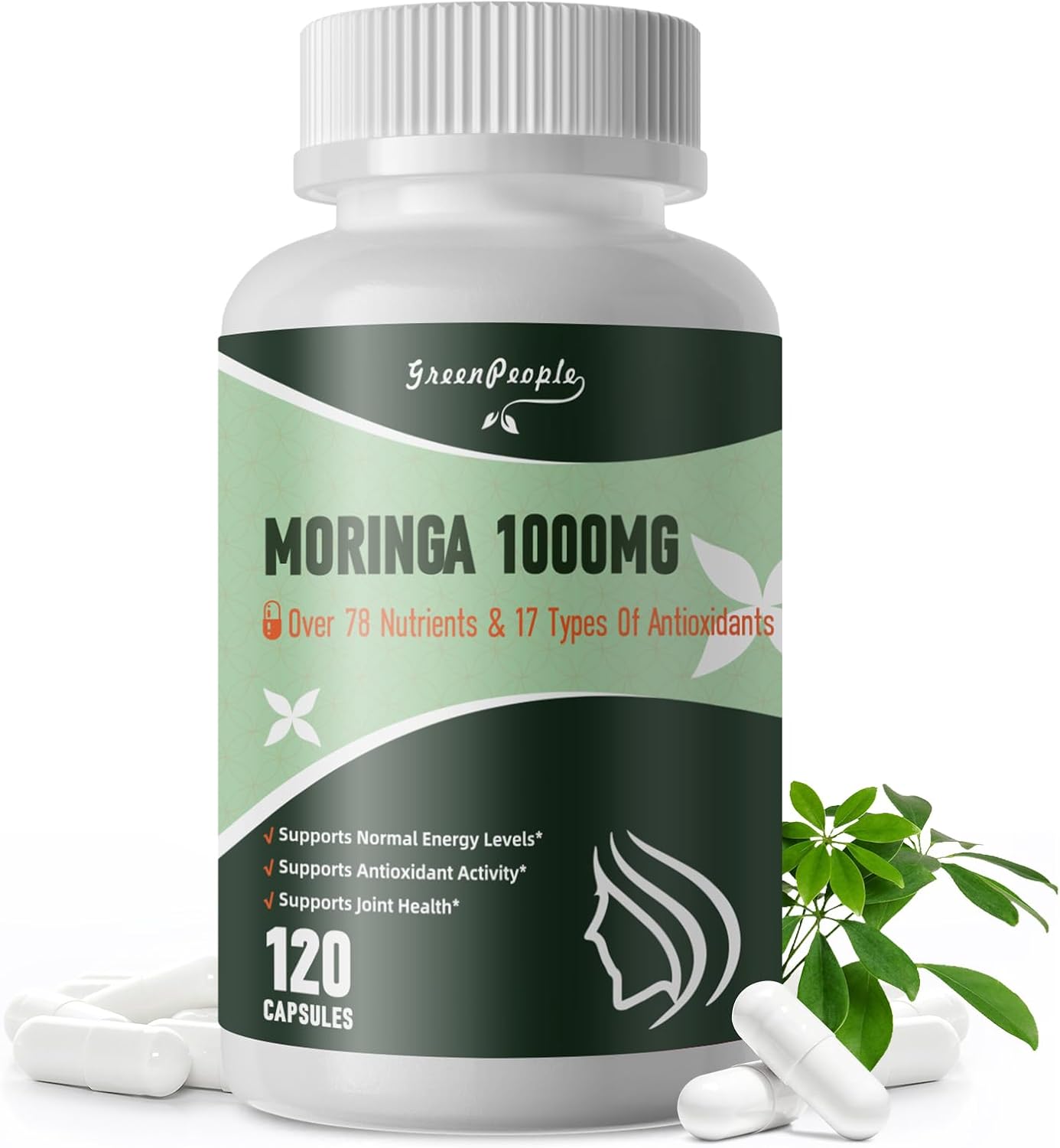 Liposome Moringa Capsules 1000mg - 10X Absorption 7- in -1 Pure Moringa Powder Supplement Green Antioxidant Superfood with Turmeric for Energy/Immune/Gut Health 120Pcs 60 Day Vegan