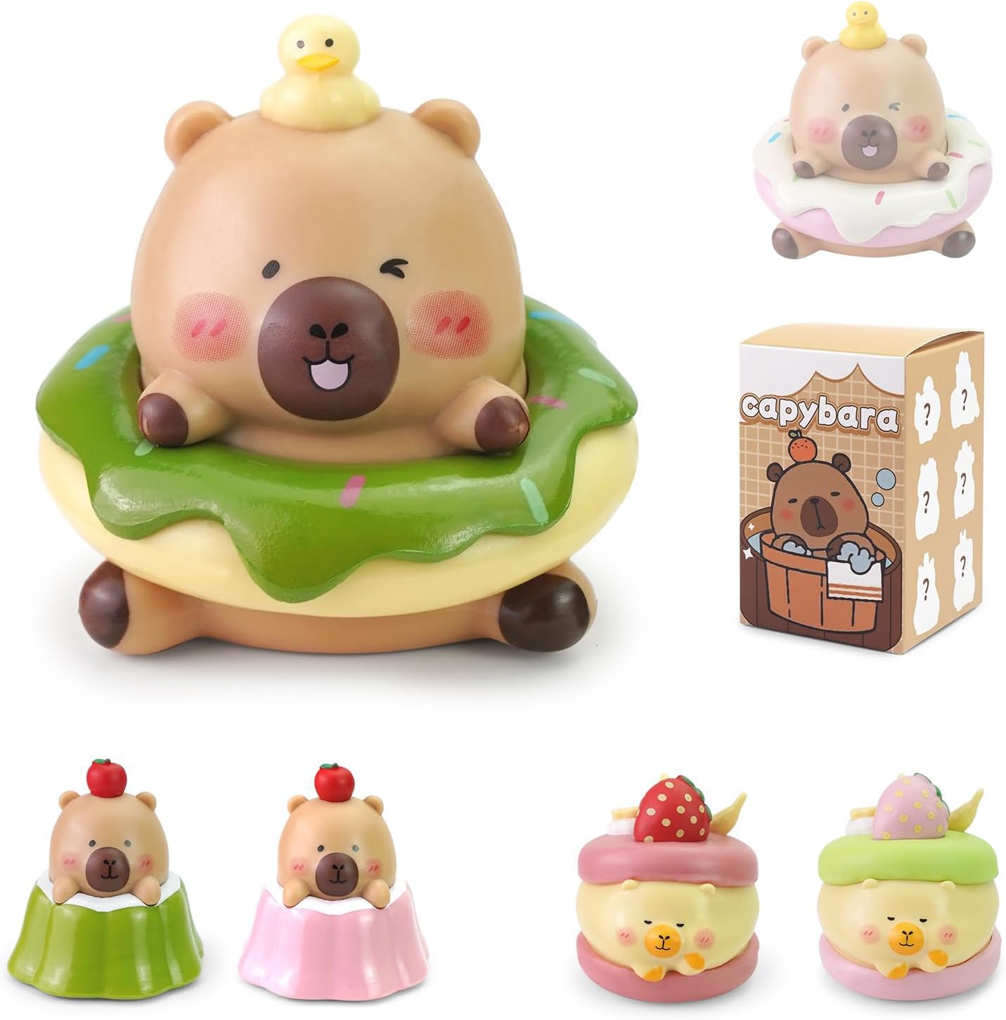 Blind Box Cute Catoon Capybara Figures 1 of 6 Possible Styles Mystery Box,Afternoon Tea Capybara Catoon Blind Boxes Random Design Action Figures Home Decor Collectible Toys Birthday GIF(1PCS)