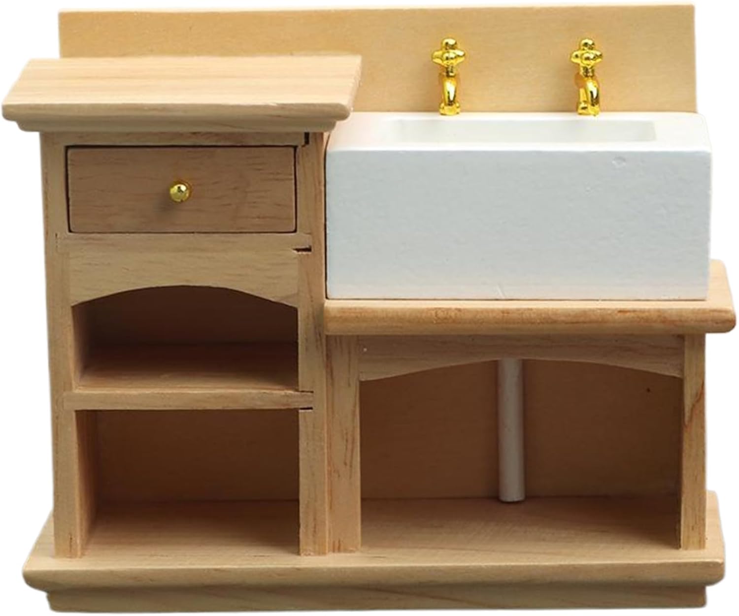 Dollhouse Sink 1/12 Scale Wooden Bathroom Sink Dollhouse Miniatures Realistic Kitchen Bathroom Wash Basin Cabinet for Furniture Model Decoration