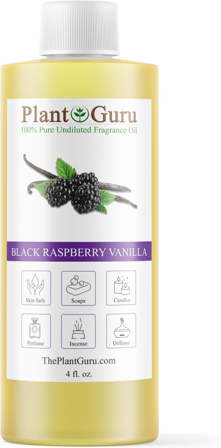 Black Raspberry Vanilla Fragrance Oil 4 fl. oz. Scented Oil for DIY Soap Making, Candles, Bath Bombs, Body Butters. Used in Aromatherapy Diffusers, Burners and Warmers. Add to Lotions and Creams.
