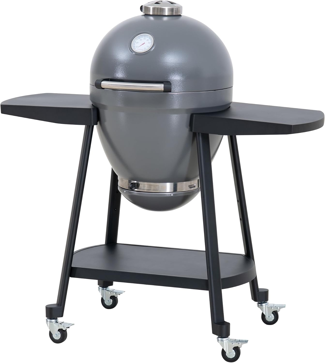 Sunjoy Charcoal Grill 20-Inch Kamado Grill Outdoor Egg Grill with Pizza Stone, Ultimate BBQ Grill and Smoker with Wheels, Grey