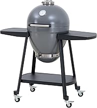 Sunjoy Charcoal Grill 20-Inch Kamado Grill Outdoor Egg Grill with Pizza Stone, Ultimate BBQ Grill and Smoker with Wheels, Grey