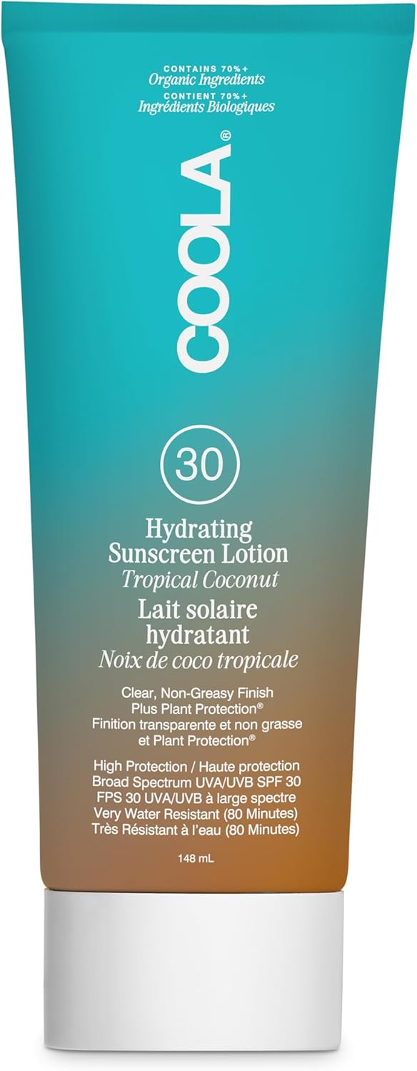 COOLA Organic Sunscreen SPF 30 Sunblock Body Lotion, Dermatologist Tested Skin Care for Daily Protection, Vegan and Gluten Free, Tropical Coconut (148 ml)