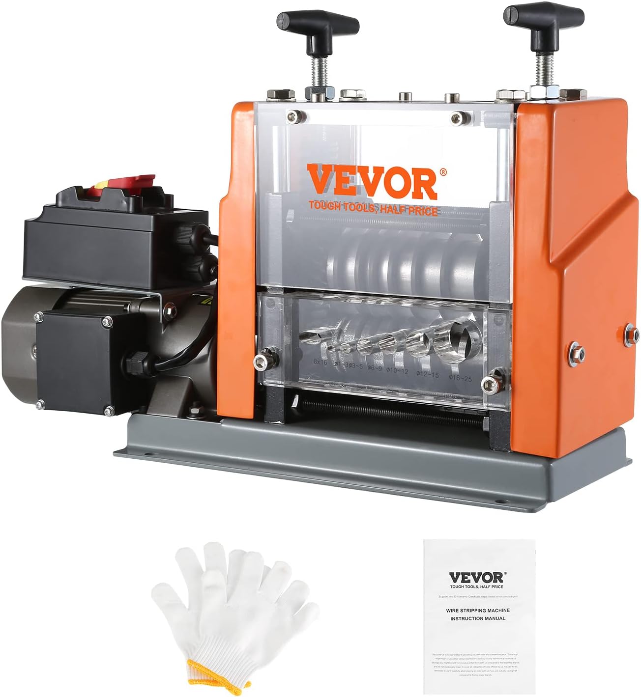 VEVOR Electric Wire Stripping Machine, 0.06''-0.98'' Automatic Wire Stripper Machine, 60 W, Wire Strip with Visible Stripping Depth Reference, 6 Round & 1 Flat Channels Electric Wire Stripper