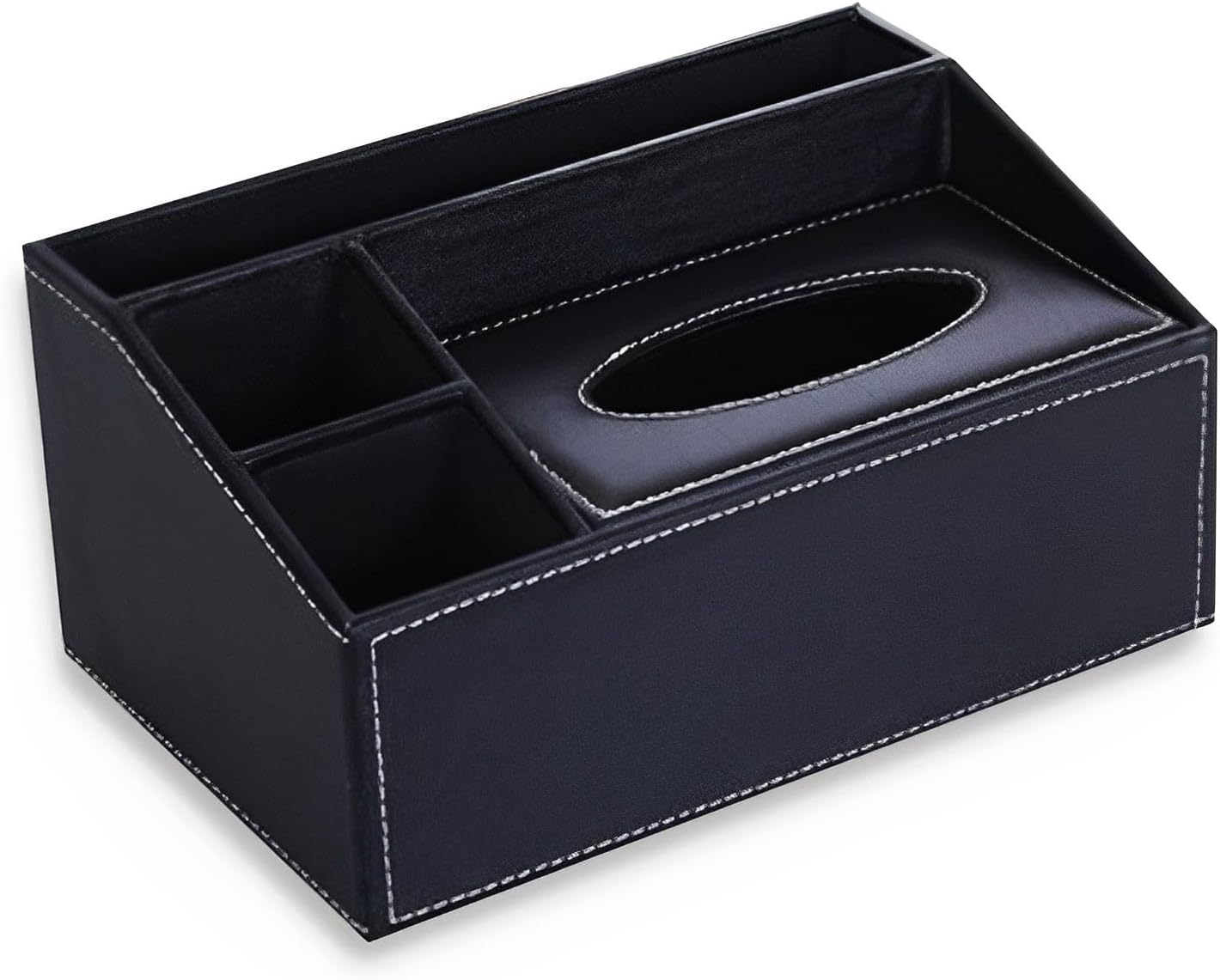 YUNXIASW PU Leather Household Office Rectangular Tissue Box with Remote Control Storage Organizer Box-for Elegant and Stylish Bathroom Vanity Countertop Night Stands Office Car Home（black）