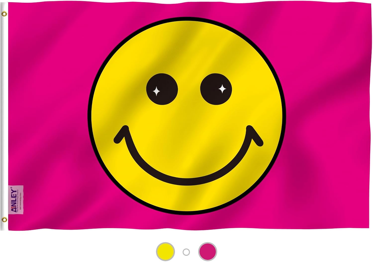 Anley Fly Breeze 3x5 Foot Pink Happy Face Flag - Vivid Color and Fade Proof - Canvas Header and Double Stitched - Happy Face Flags Polyester with Brass Grommets 3 X 5 Ft