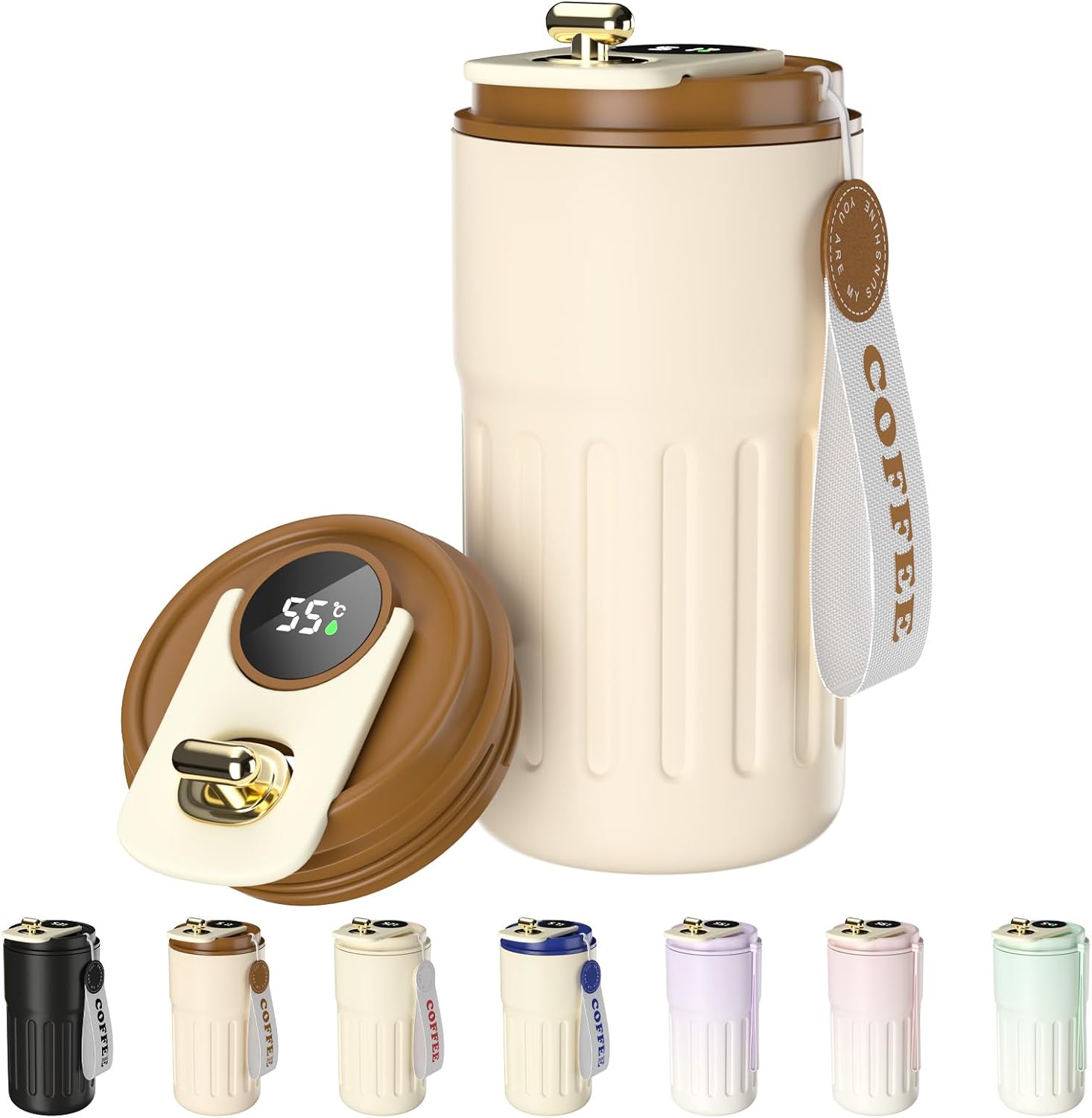 Homealexa Coffee Cup Travel Mugs, Vacuum Insulating Cup 316 Stainless Steel, LED Touch Screen Temperature Gauge, Smart Mug Sealing Bottle 410ml