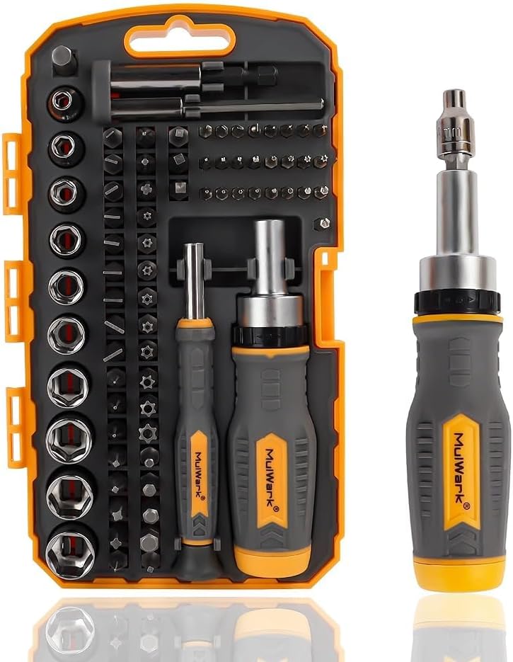 MULWARK Screwdriver Bit Set & Socket Kit, 77-Pieces Ratcheting Screwdriver Set with Case, 77 in 1 Multi Bit Screw Driver for Home DIY, Electronics, Car Emergency and Garage