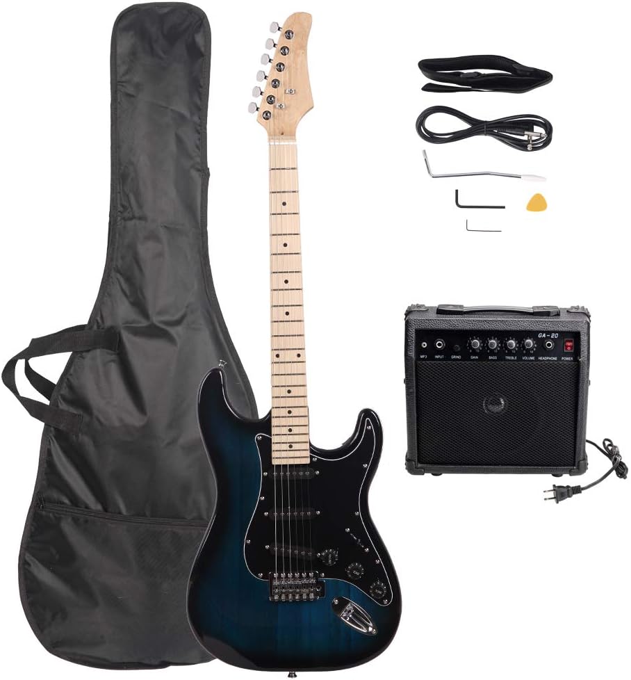 GLARRY Full Size Electric Guitar for Beginner with Amp and Accessories Pack Guitar Bag (Dark blue)