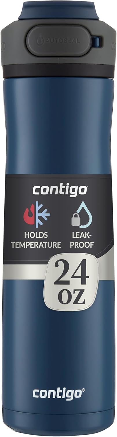 Contigo Cortland Chill 2.0 Blueberry Stainless Steel Water Bottle Vacuum-Insulated Spill-Proof Lid 24oz Ideal for Hot or Cold Drinks Interchangeable Lid Perfect for Kids & Adults