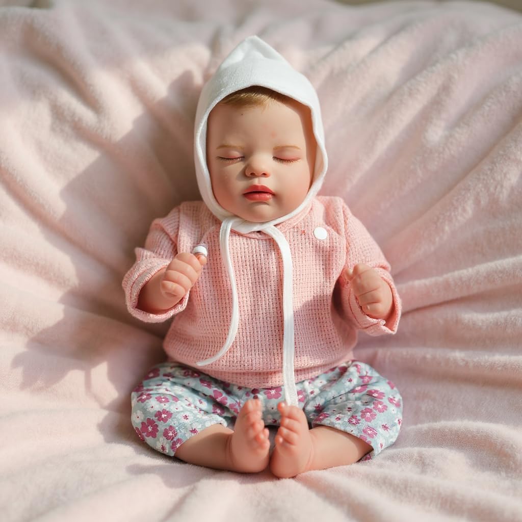 Realistic Reborn Baby Dolls Girl - 18 Inch Sleeping Real Life Newborn, Lifelike Poseable Doll with Soft Cloth Body, Christmas Birthday Gift for Kids Age 3+