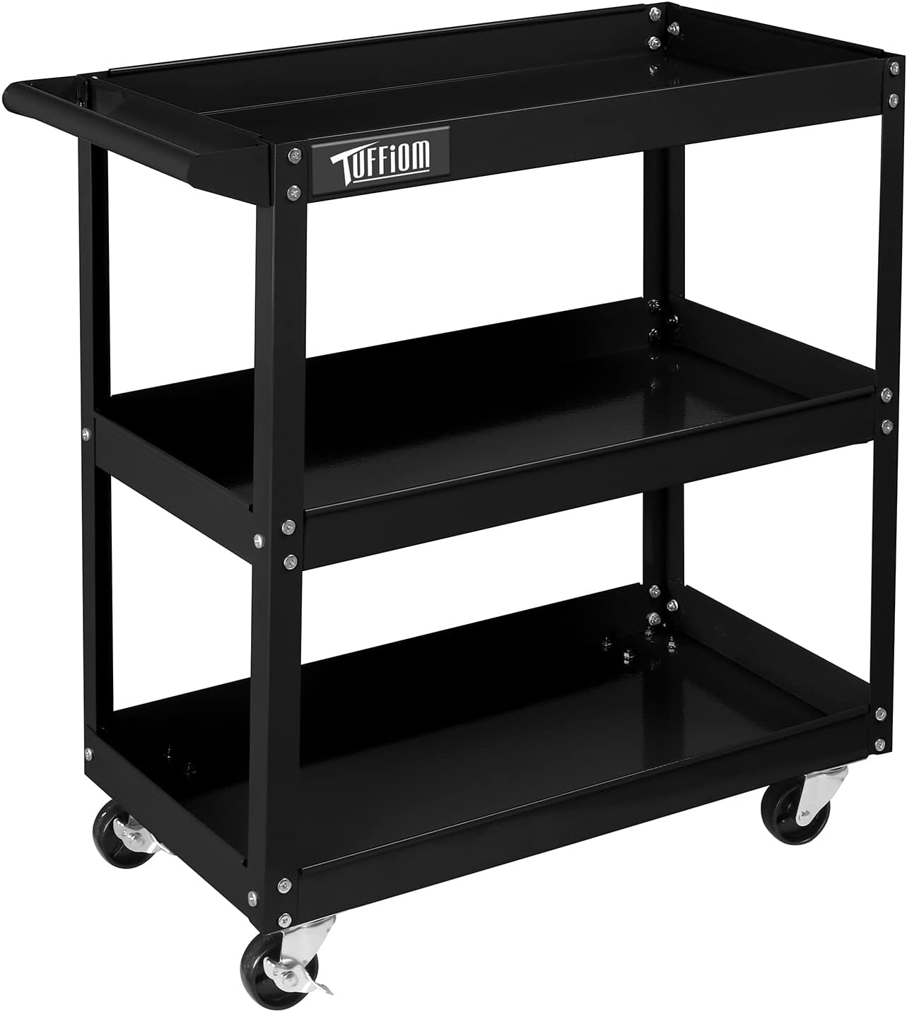 TUFFIOM 3 Tier Rolling Tool Cart, 330 Lbs Capacity, with Ergonomic Handle, Black