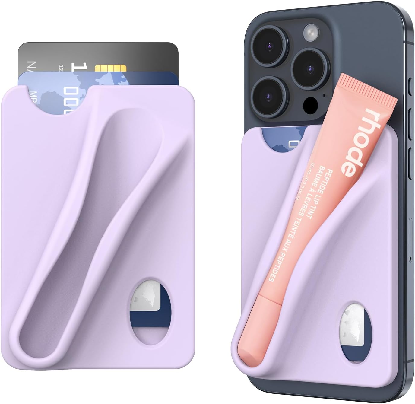 DOB SECHS Silicone Lip Holder with Card Holder Compatible with Rhode Lipstick Lip Glaze Phone Case Back Stick On Holder for iPhone and Android Smartphones （Purple, Small）