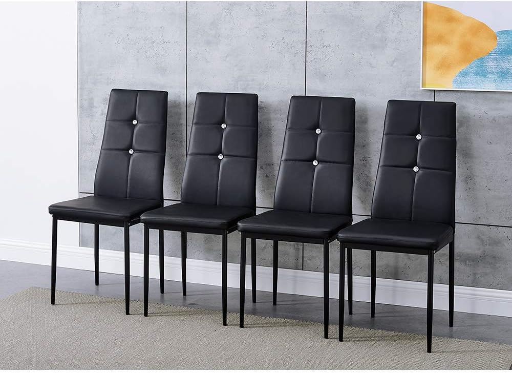 Panana Modern Set of 4 Dining Chairs Set Faux Leather Padded Seat High Back Home Kitchen Furniture Chairs (Black)