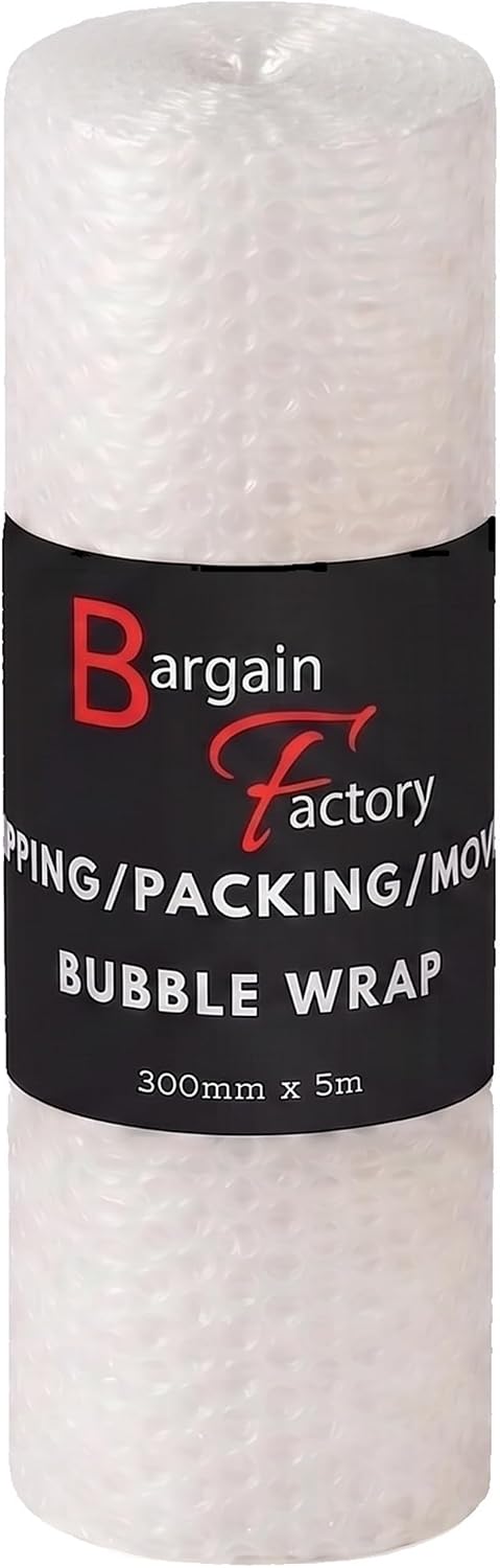 Bargain Factory Extra Large 300mm X 5m Roll of Quality Bubble Cushioning Wrap Roll - Strong, Affordable, and Ideal for House Moving, Removals, Packing, Shipping, and Mailing