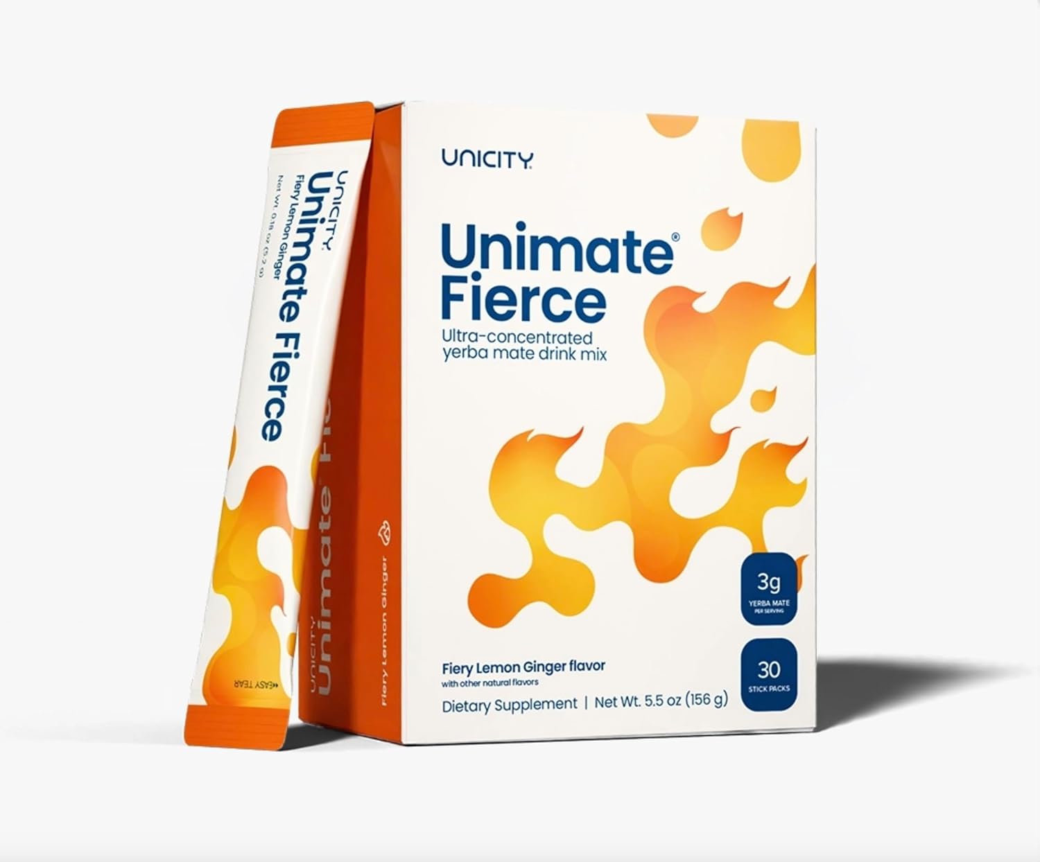 UNICITY UNIMATE FIERCE STICK PACKS - Great Tasting - Ultra Concentrated Yerba Mate Drink Mix (30 Packets). Dietary Supplement. Healthy Alternative to Coffee and Energy Drinks (30-Day Supply)