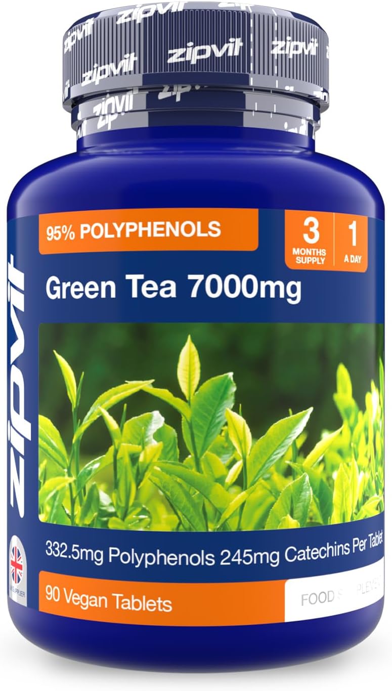 Zipvit Green Tea Extract 7000mg Antioxidant, 95% Polyphenols. 90 Vegan Green Tea Tablets. 3 Months Supply.