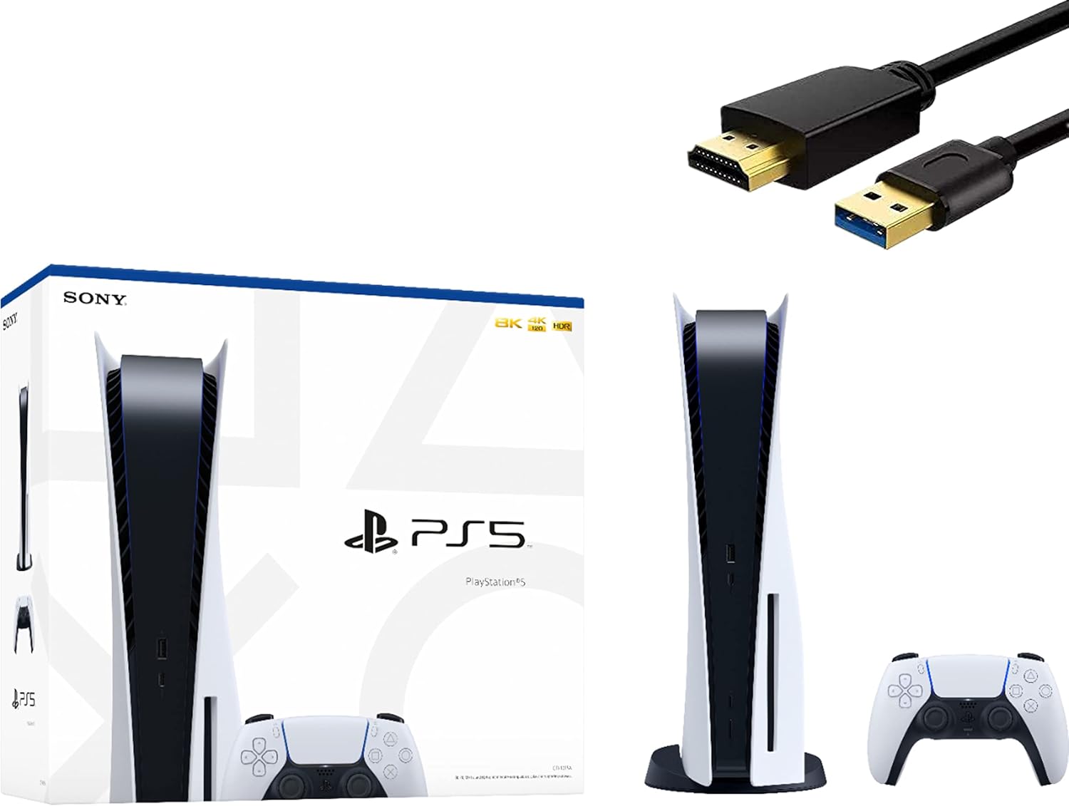 PlayStation 5 Disc Edition 825GB Gaming Console + 1 Wireless Controller for PS5, 8-Core x86-64-AMD Ryzen Zen 2 CPU, 16GB GDDR6, Up to 120FPS, Michooyel HDMI_Cable