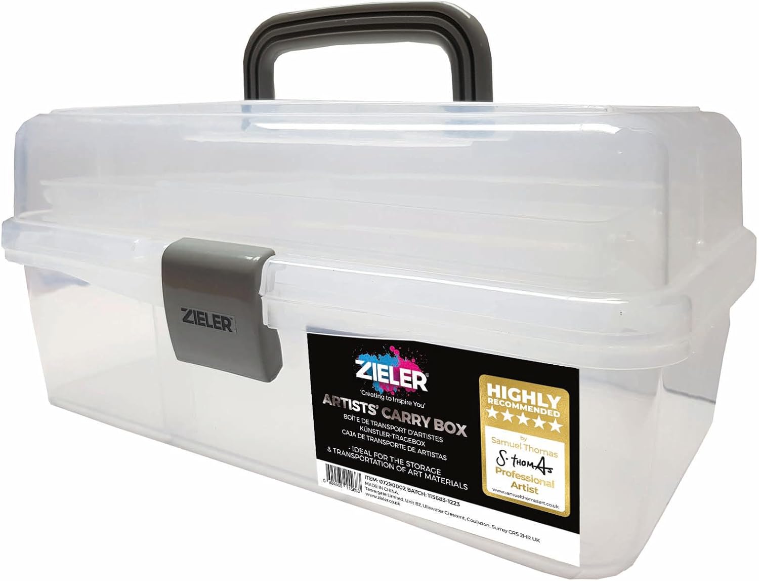 Zieler Artists Carry/Caddy Box (Translucent White) - Ideal storage for artists paintbrushes, pencils, paints, pastels plus sewing and craft accessories