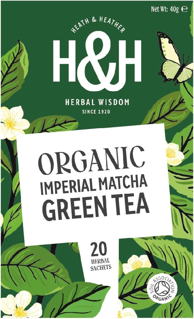 Heath & Heather Organic Imerial Matcha Teabags | Individually Wrapped Caffeine-Free Herbal Tea Infusion | 1 Pack of 20, Total 20 Tea Bags