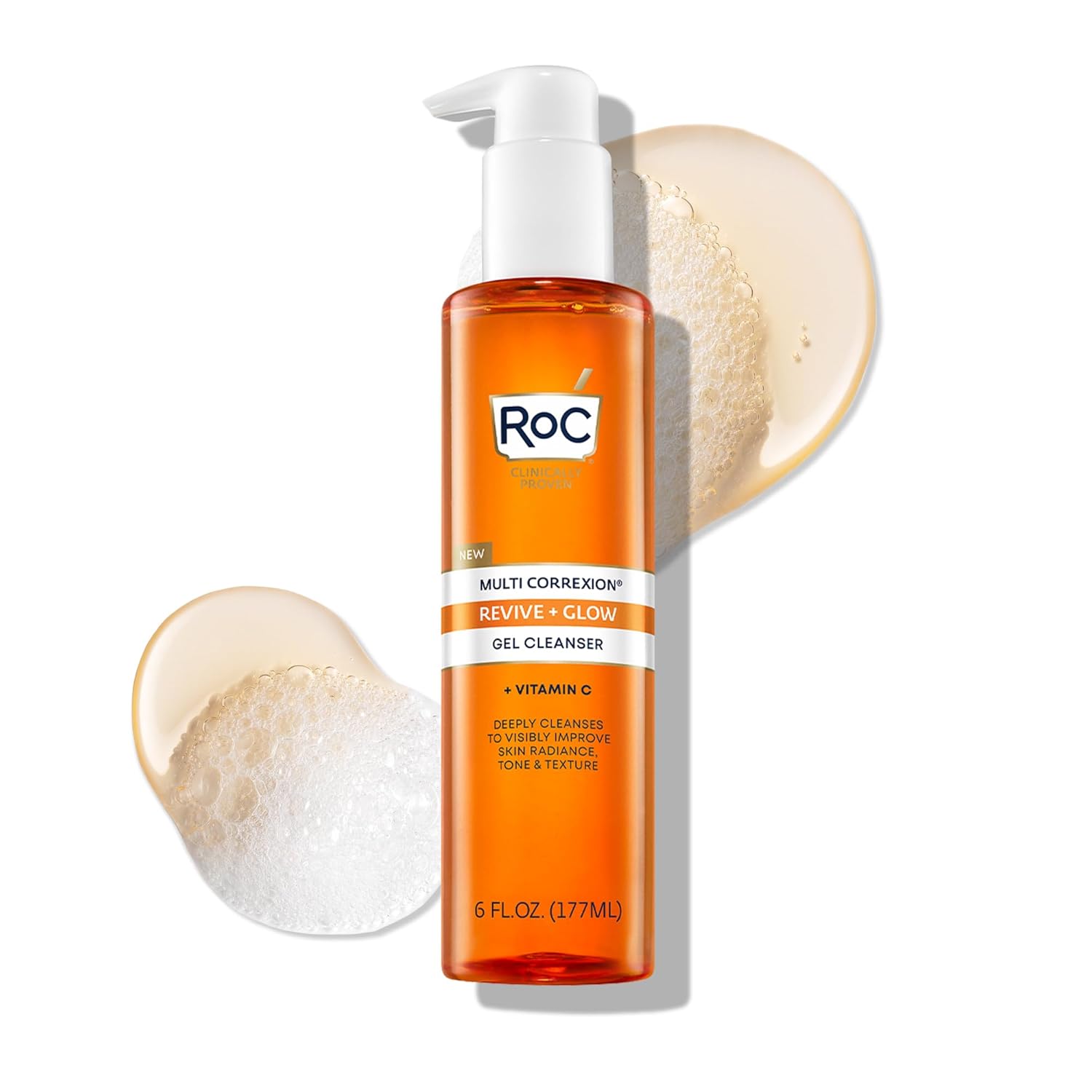 RoC Multi Correxion Revive + Glow Gel Facial Cleanser With Vitamin C, & Glycolic Acid, Paraben-Free, Sulfate-Free Skin Care, 6 Ounces