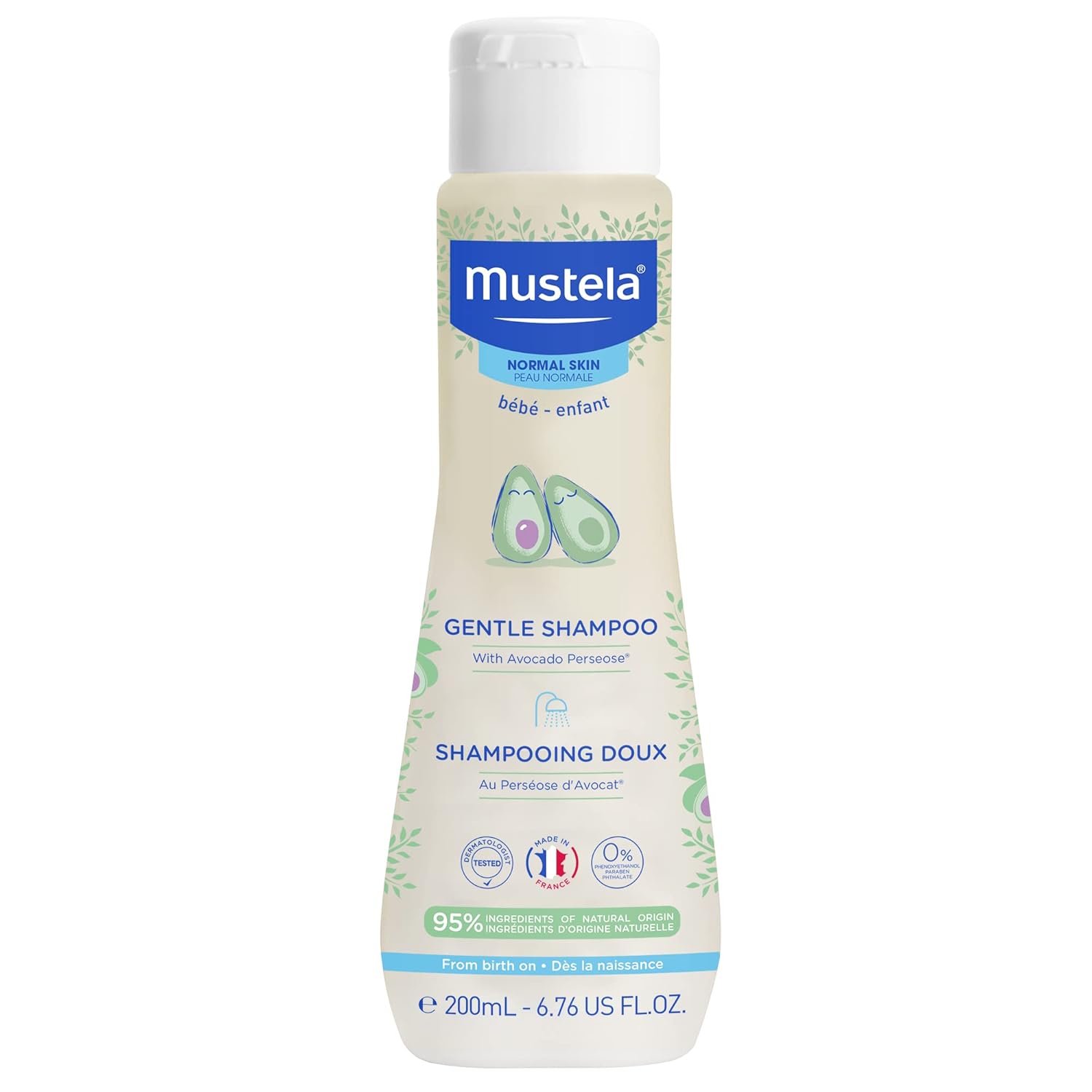 Mustela Baby Gentle Shampoo with Natural Avocado - Hair Care for Kids of all Ages & Hair Types - Tear-Free & Biodegradable Formula - Various Sizes - 1 or 2-Pack