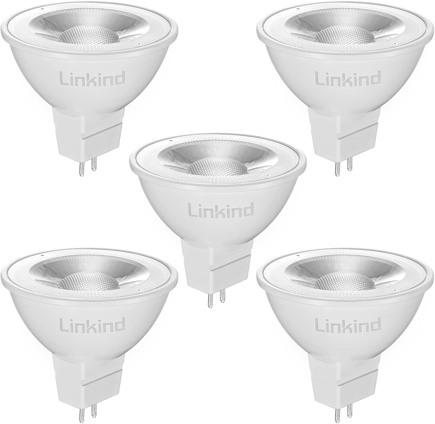 Linkind GU5.3 MR16 LED Bulbs, 12V AC/DC 5W (Equivalent to 50W) Bi-Pin Base Spotlight Bulb, 520LM, Daylight White 5000K, 36°Beam Angle Track Light, Non-dimmable, Pack of 5