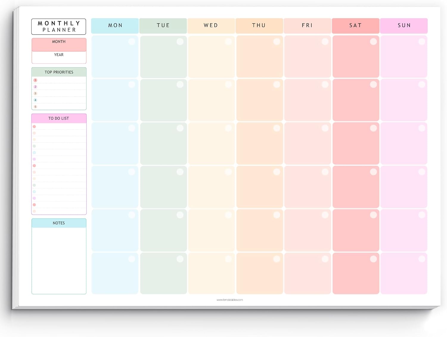 Monthly To Do List Notepad | Monthly Planner Desk Pad, Brain Dump, Organizer and Priority List | 50 Undated Tear Away Sheets | A4 Rainbow